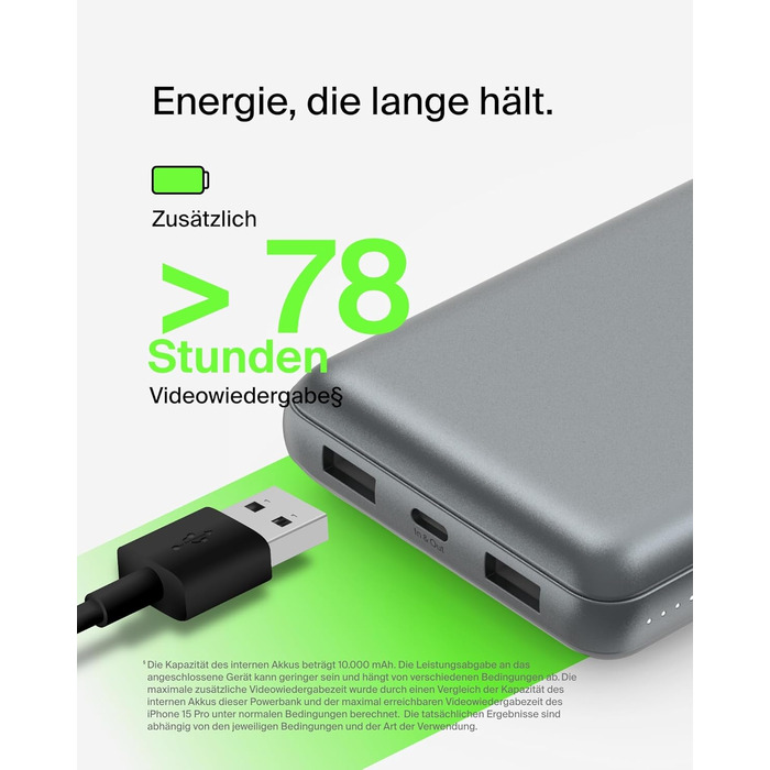 Powerbank Belkin 20000mAh з USB-C та USB-A, 20K, сірий, для iPhone, Galaxy, Pixel, iPad, AirPods