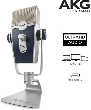 AKG Lyra USB-C Конденсаторний мікрофон для подкастів, відео, геймінгу та стрімінгу - Синій/Срібний