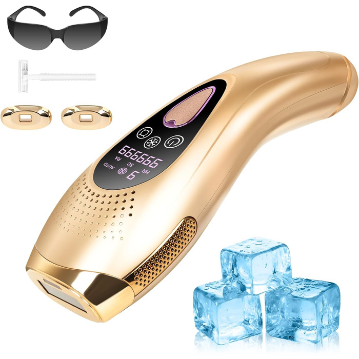 IPL пристрій для епіляції з охолодженням сапфіром – 3-в-1 для жінок та чоловіків, 999 999 імпульсів, 9 рівнів інтенсивності, для обличчя, під пахвами, на ногах та в зоні бікіні Silver