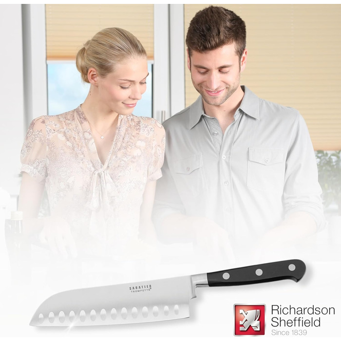 Набір ножів Richardson Sheffield Sabatier Trompette з підставкою, коричневий/сріблястий (Santoku 17,5 см)