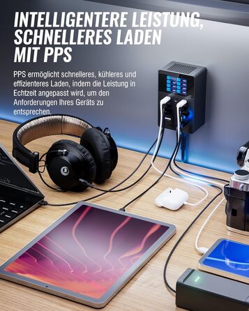 Зарядний пристрій Sabrent USB 60W, 10 портів, швидка зарядка для MacBook, ноутбуків USB-C, iPhone, Samsung Galaxy (AX-TPCS)