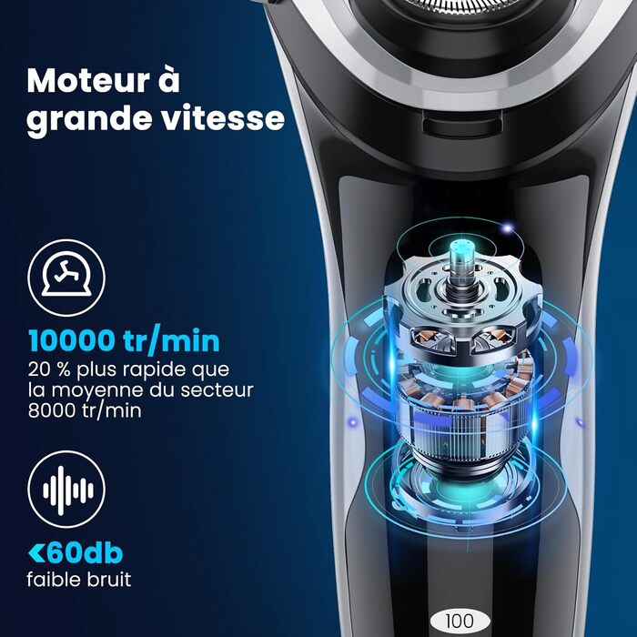 Електричний чоловічий бритва SweetLF з прецизійним тримером та функцією вологого/сухого гоління, IPX7 водонепроникний, з індикатором заряду (блакитний/чорний срібний)