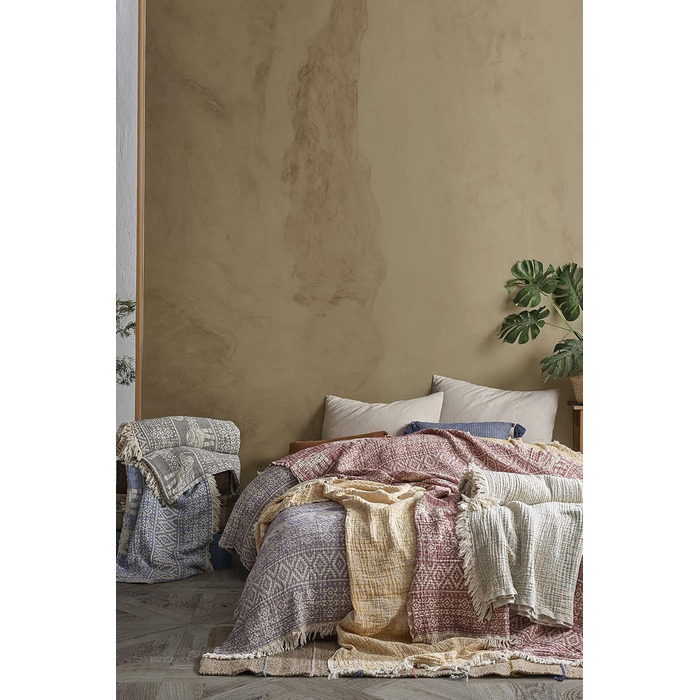 BOHORIA® Premium Muslin Throw Blanket 220x240cm Namaste | extra large | 100% Cotton | Throw for Sofa, Armchair & Bed | Cozy Blanket Sofa Blanket Wool Blanket Living Room Blanket (220 x 240 cm, Plum)