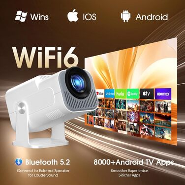 Портативний проєктор Mini Beamer 4K FHD (1920x1080) з Wi-Fi, Bluetooth та Android/iOS підтримкою для домашнього кінотеатру, білий