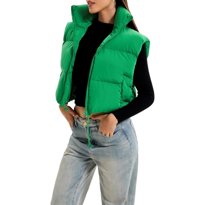 Стежка Daen з коміром-стійкою, блискавкою, коротка, тепла, з підкладкою, пуфер, жіноча куртка (зелений, M)