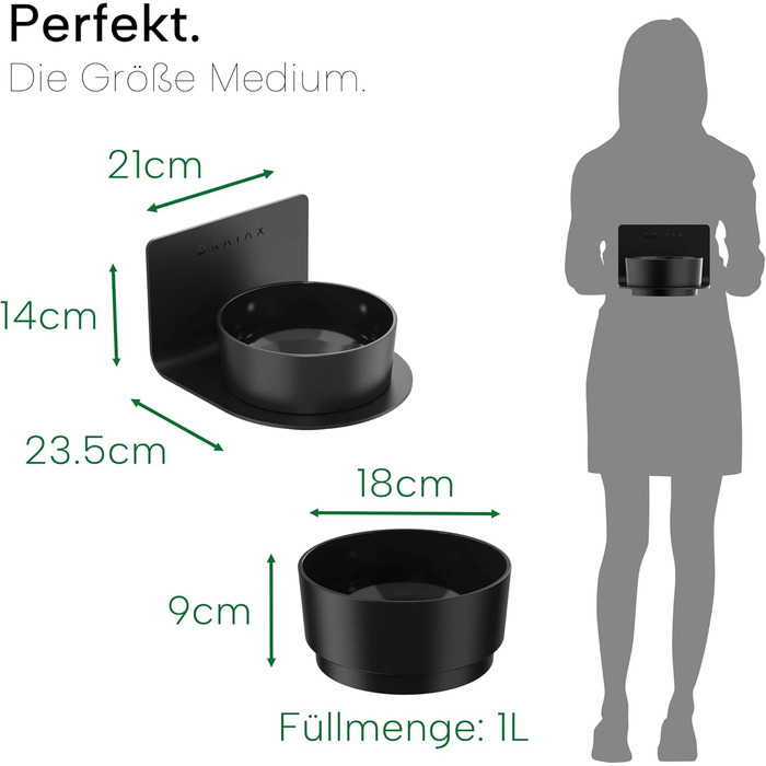 Миска для собак DRAIAX ElegantFeed M з кераміки – чорна, матова зовні, глянцева всередині