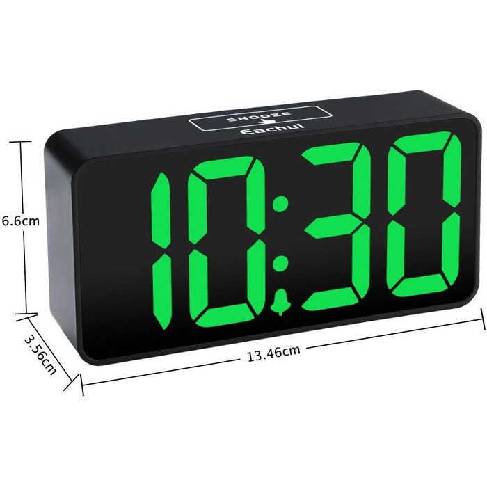 LED-годинник Eachui з USB-зарядкою, великий дисплей, регулювання яскравості та гучності, повтор, 12/24 год, цифровий годинник, живлення від мережі (чорний & білий)