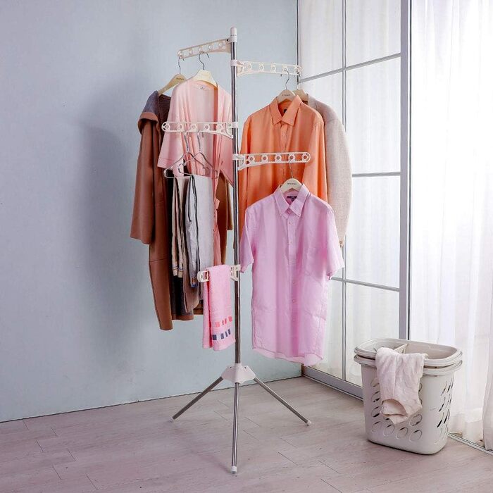 BAOYOUNI Folding Clothes Rack Clothes Drying Rack Garment Rack Clothes Rack Universal Clothes Dryer, with 5 Folding Clothes Hooks, Space-Saving, for Shirts, Blouses, Sweaters, Dresses