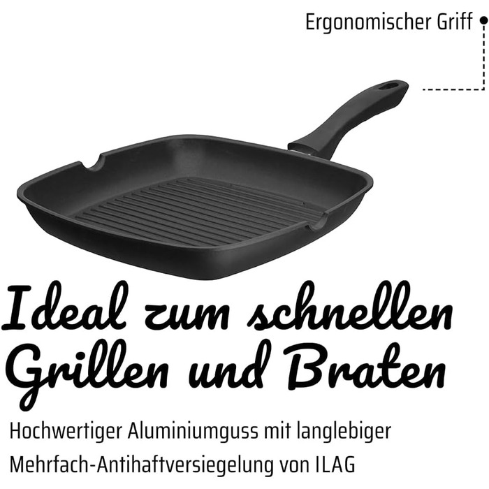 Grillmeister GSW 413251 Пательня гриль алюмінієва з 2 виливами 28x28 см чорна