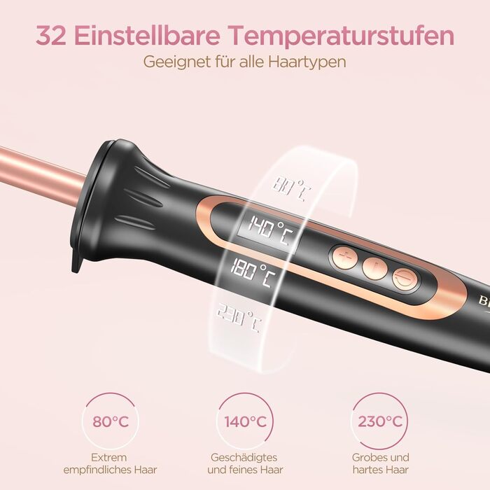 BESTOPE Lockenштаб 25 мм: мультитемпературний, для великих локонів, швидкий нагрів, прецизійне регулювання температури, з рукавичкою (рожеве золото)