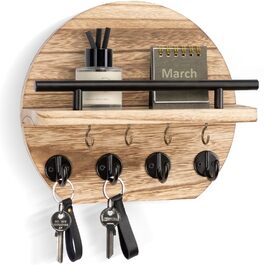 Настінна вішалка для ключів Nekon з полицею та 8 гачками, 24.8 см, дерев'яний декор для дому