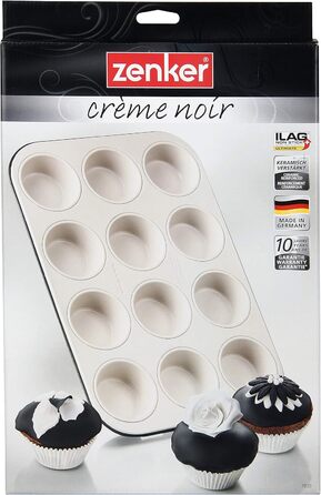 Zenker 12-Cup Muffin Tin Ø 7 cm CREME NOIR, Muffin tin made of steel sheet, baking sheet with ceramic-reinforced non-stick coating (Color: Crème/Anthracite), Quantity: 1 piece