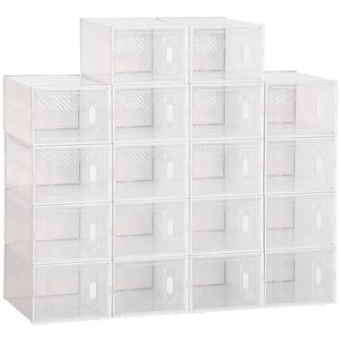HOMCOM Set of 18 Modular Shoe Storage Boxes with Transparent Doors - Dimensions 25W x 35D x 19H cm | Aosom