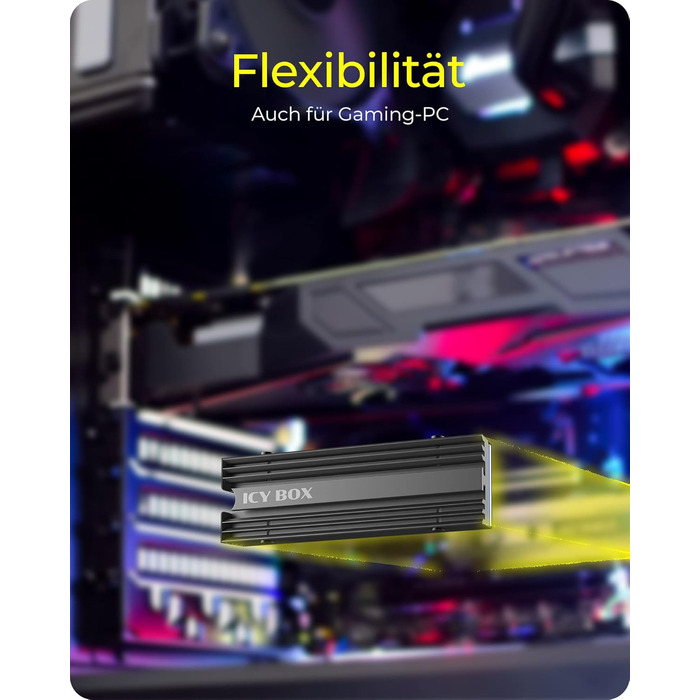 Охолоджувач для M.2 SSD ICY BOX, 10 мм, з алюмінію, 3x термопад, чорний (2280, без вентилятора)