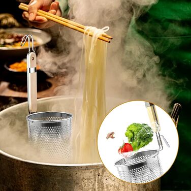 Дуршлаг металевий подвійний з ручкою для кухні, 18/20 см – сито для макаронів, овочів, смаження фрі, нержавіюча сталь