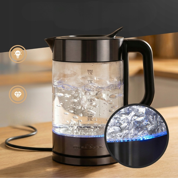 Електричний чайник Profi Cook WKS501331, 2200 Вт, 1,7 л, сріблястий/сірий
