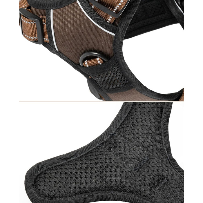 Нашийник для собак Lionto з м'якого нейлону, анти-тяга, з 2 кільцями та 4 регульованими ремінцями, 2 застібки-кліпси, гумовий ручка, розмір M, коричневий