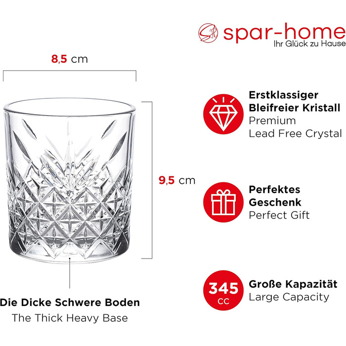 Набір склянок для віскі Spar-Home, 12 шт, 345 мл, кришталь, Tumbler