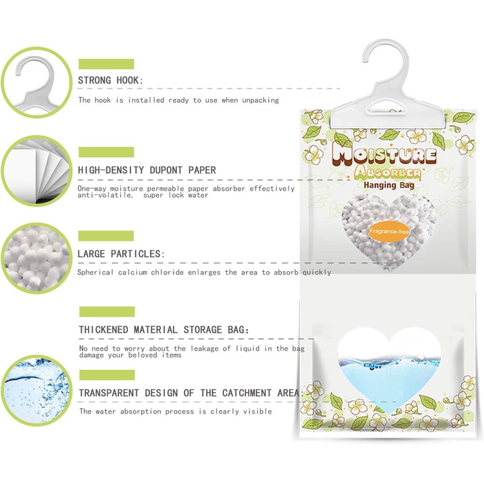 ZSPENG 14-Piece Moisture Absorber & Max Odor Eliminator Hanging Bags, 220g Fragrance Free Dehumidifying Bags for Closets, Basements, Laundry Rooms, Storage Rooms