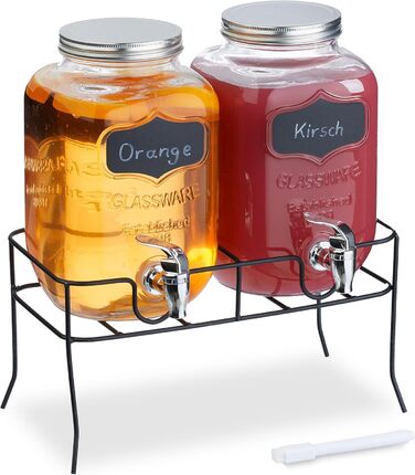 Набір диспенсерів для напоїв Relaxdays (2 шт), 4 л, з краником та кришкою, прозорий скляний диспенсер для води та лимонаду