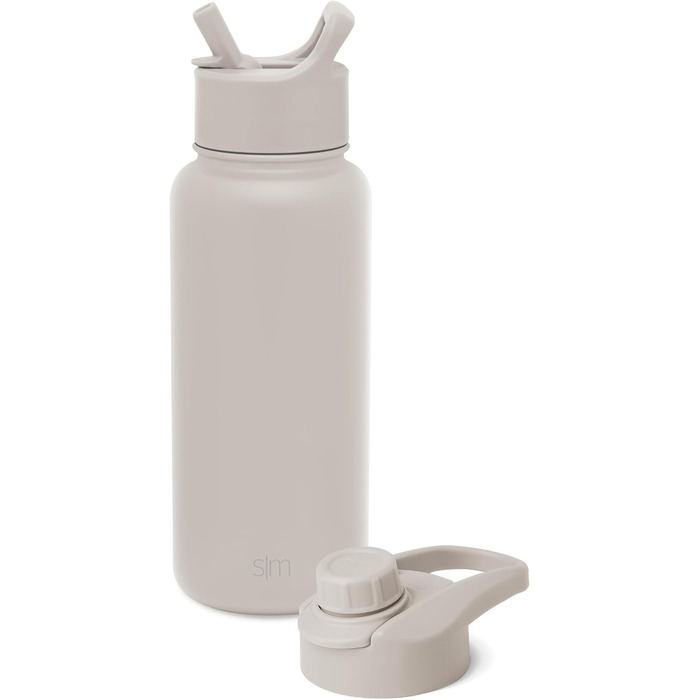 Simple Modern Trinkflasche mit Strohhalm und Chug-Deckel | Stainless Steel Insulated Water Bottle with Straw and Chug Lid for Sports and Gym | Summit | 950ml | Almond Birch