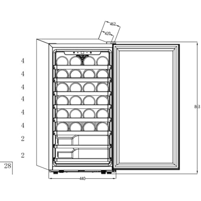 Kalamera 28-Bottle Wine Refrigerator - 86 Liter Capacity, Stainless Steel & Glass Door, 5-18°C Cooling Zone, Removable Wooden Shelves