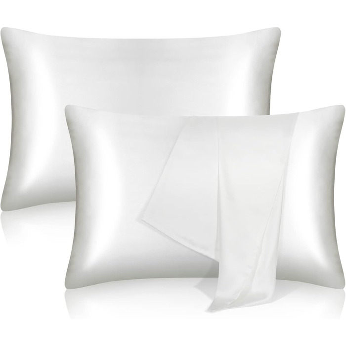Tenn well Mulberry silk pillowcases for hair and skin, both sides, 100% pure silk, 19 Momme soft, smooth pillowcase with hidden zipper, Standard 51 x 76 cm, White, 2 Pieces Standard 51 x 76cm, 2pcs White