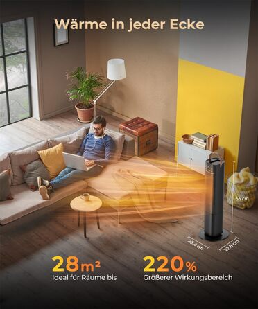 Електричний обігрівач PTC з керамічним нагрівачем, 2000W, 75° обертання, термостат, тихий, 3 режими, таймер 24 год, захист від перегріву та перекидання