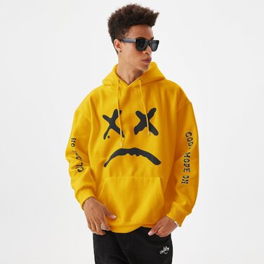 Худі чоловіче з капюшоном, стильне, тепле, з флісу, для вуличної моди, осінь-зима, жовтий, 3XL