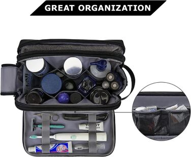 Чоловіча дорожня косметичка BAGSMART, органайзер для туалетних аксесуарів, чорна (Large)