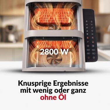 Аерофритюрниця з двома камерами LEHMANN XXL 12L, безмасляний Airfryer на 2800 Вт, 10 програм, антипригарне покриття, бежевий