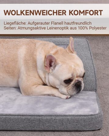 Ортопедичне ліжко для собак великих порід KSIIA, корзина для собак знімний, пральний чохол, диван для собак водонепроникний з бортиком, неслизьке дно, 88x55x15 см (Сірий)