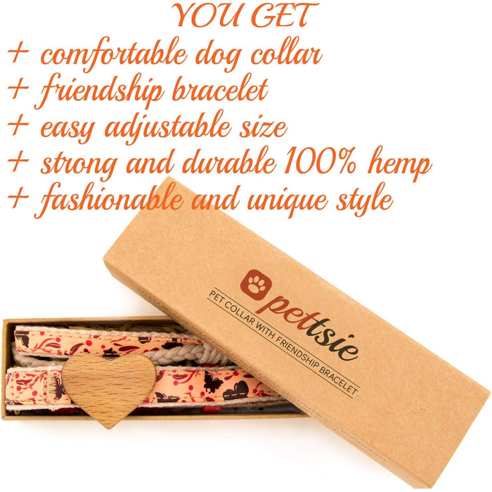 Нашийник для собак Pettsie з серцем та браслетом дружби, регульовані розміри S та M, комфортний дизайнерський льон, міцний та довговічний, чудовий подарунок для любителів собак (35,6 - 50,8 см (M), Червоний)