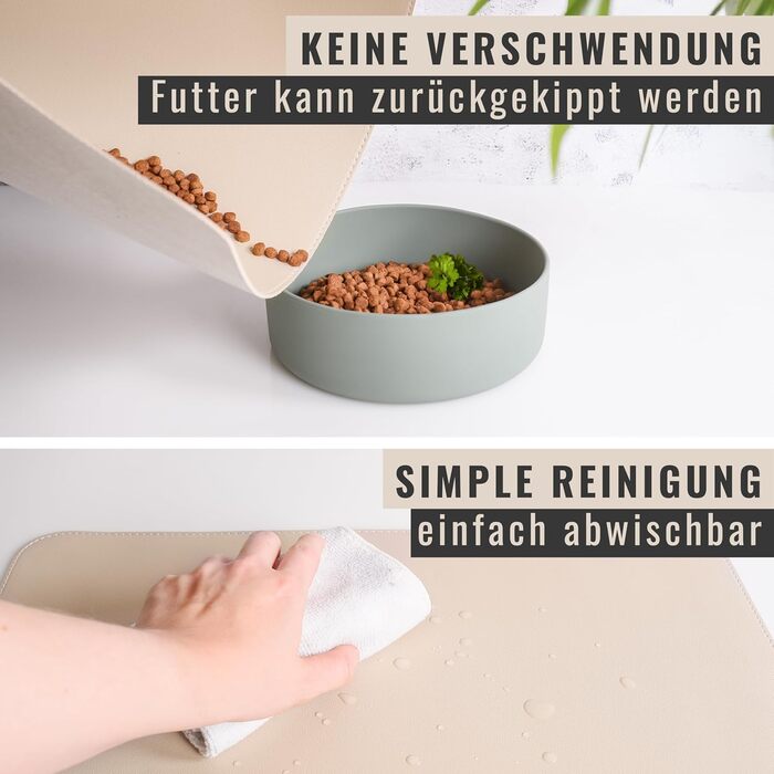 Підкладка під миску для котів та маленьких собак ne&no® - антиковзаюча, водовідштовхувальна, з веганської шкіри (60 x 40 см, світло-пісочний)