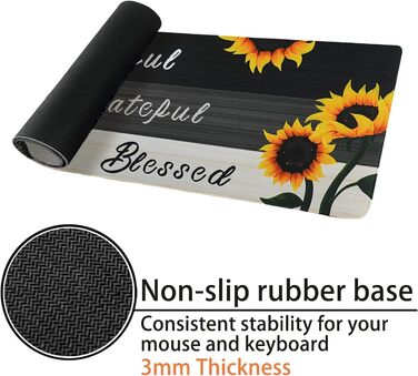 Мат для миші Sakura XL, чорний з квітковим малюнком, 80 x 30 см, аксесуар для столу