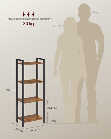 VASAGLE 4-Tier Regal - Vintagebraun & Tintenschwarz