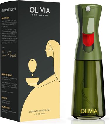Скляний олійний спрей FLAIROSOL OLIVIA 200 мл, безперервне розпилення, контроль порцій, для кухні, салатів, грилю, випічки, зелений