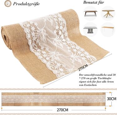 ZIYUEZIKUN ZIYUEZIKUN Table Runner, 5 Pack Table Runners Vintage for Wedding, Festival, Event, Table Decoration, 30 x 275 cm