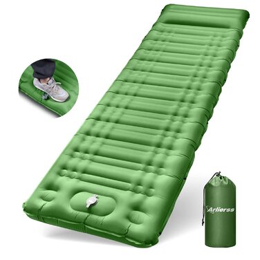 Надувний матрац Isomatte 12 см для кемпінгу з насосом та подушкою, зелений. Анти-розривний, портативний, для туризму, подорожей, пляжу