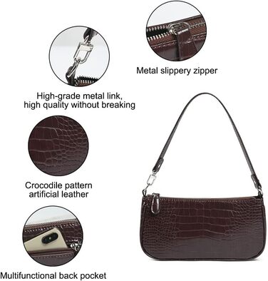 Сумка жіноча через плече крокодиляча шкіра ретро вінтаж коричнева #2 – маленька сумка-міні, класична сумка-шопер