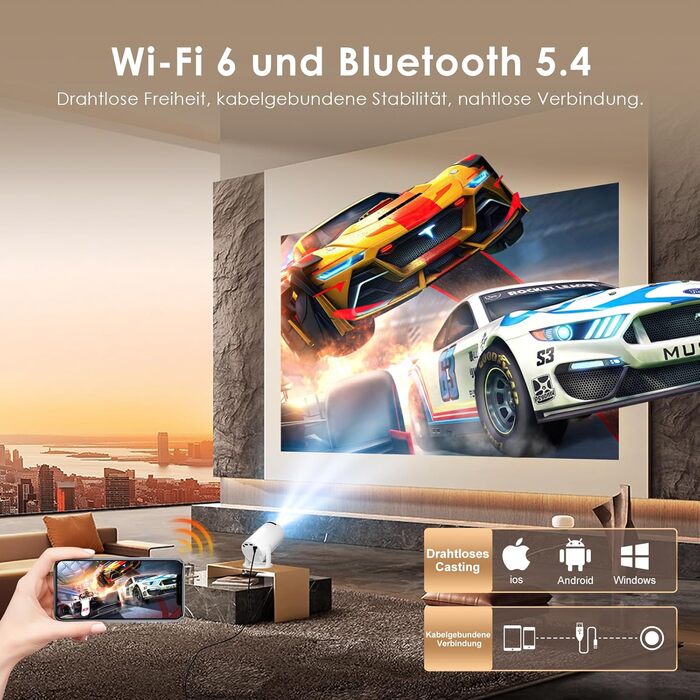 Міні проєктор Salange Mini Beamer 2026,8K з Android, WiFi 6, Bluetooth 5.4, Auto Keystone, 270° поворот, для дому та на вулицю, Sala300pro