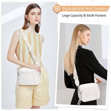 Сумка жіноча через плече кросбоді біла зі шкіри, маленька, з широким ременем та відділенням для карт, знімний ремінець