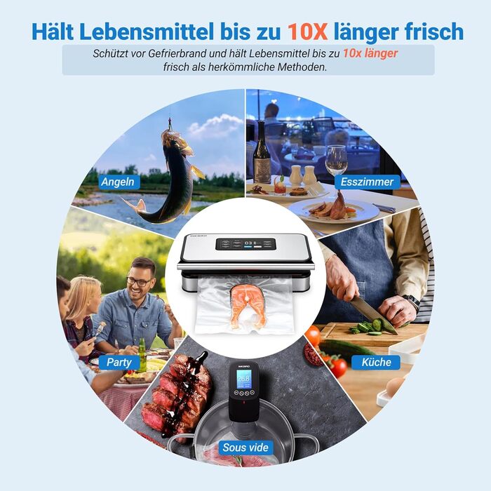 Вакуумний пакувальник INKBIRD для продуктів харчування з режимами сушіння, вологого та рідинного пакування, подвійна помпа, 20 л/хв, тихий, вбудований різак, ролики та пакети в комплекті (сірий)