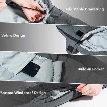 Сплячий мішок BISINNA Mumienschlafsack -10°C - 5°C [400GSM] для туризму, кемпінгу та подорожей, сірий