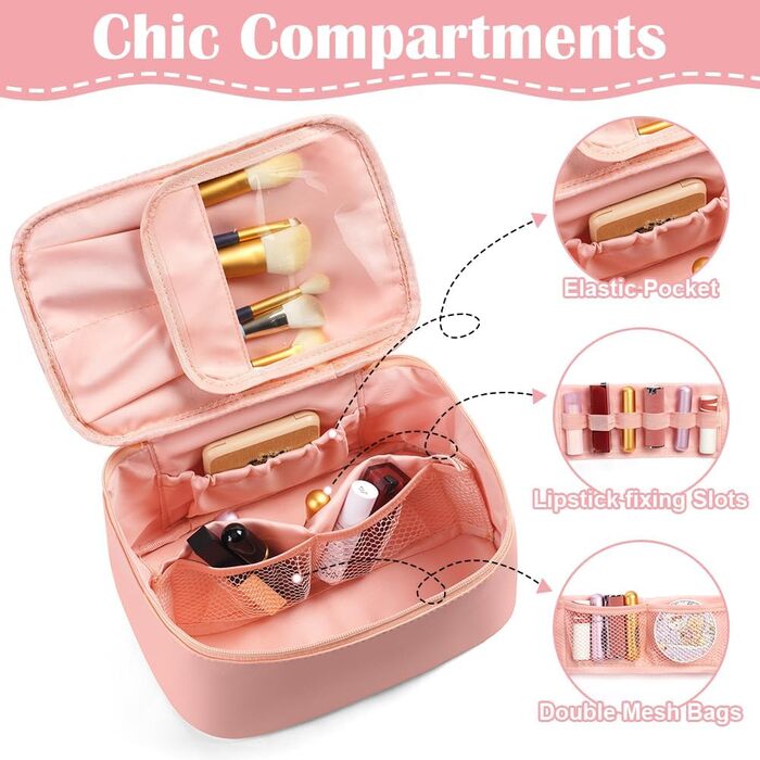 Велика косметичка для жінок, дорожня косметичка з відділеннями, шкіряна, чорна. Водостійка косметичка для макіяжу та аксесуарів.