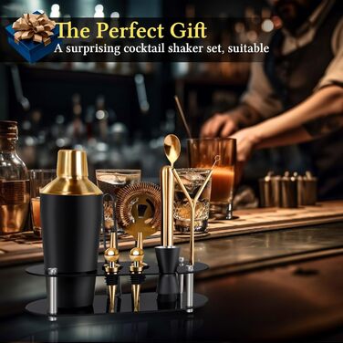 Коктейльний набір 14 предметів з підставкою, 700 мл, золотий – для барменів та початківців