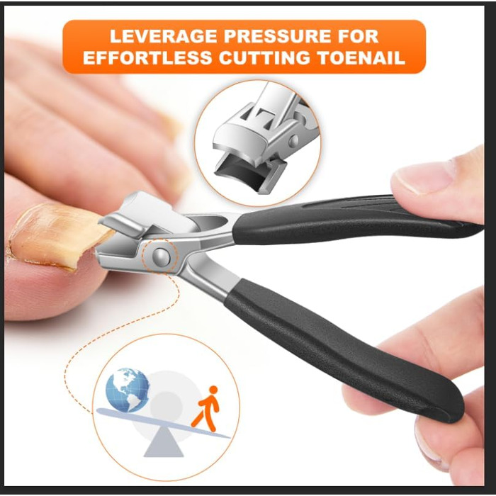 Набір з 5 шт. кусачок для товстих нігтів, широкі губки, для пальців та нігтів, гострі кусачки для врослого мізинця, з довгим руків'ям, помаранчеві