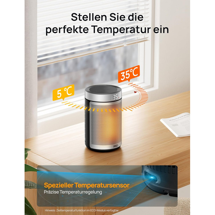 Dreo Energy-Saving Heater, 34 dB Quiet 1500W Electric PTC Ceramic, Thermostat, Overheat & Tip-Over Protection, 12 Hour Timer, Electric Heater for Rooms, Bedrooms, Atom 316, Silver Silver Standard