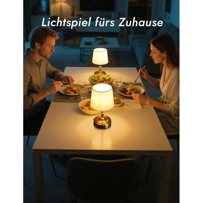 Бездротова настільна лампа з акумулятором 4000mAh, тепле світло 2700K, сенсорне управління, з адаптером/кабелем, для спальні, подарунок (золотиста)