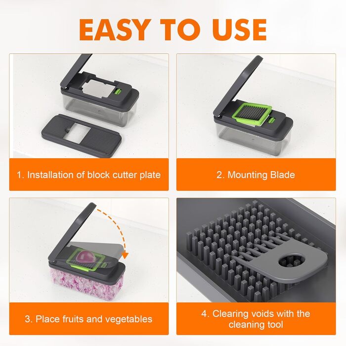 Ibergrif M521 - Набір для нарізки овочів 6-в-1, подрібнювач, кубики, слайси, 1200 мл, без BPA, для миття в посудомийній машині, чорно-зелений